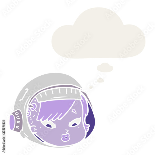 cartoon astronaut face and thought bubble in retro style