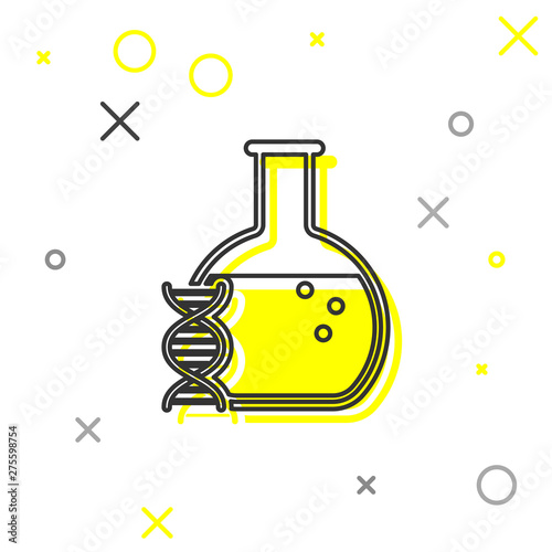 Grey DNA research, search line icon isolated on white background. Genetic engineering, genetics testing, cloning, paternity testing. Vector Illustration