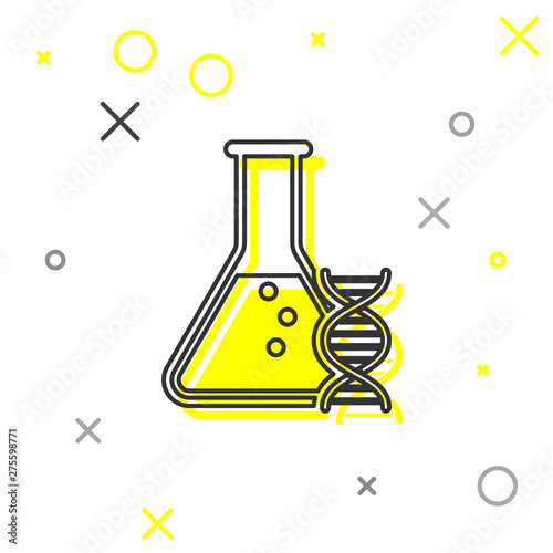 Grey DNA research, search line icon isolated on white background. Genetic engineering, genetics testing, cloning, paternity testing. Vector Illustration