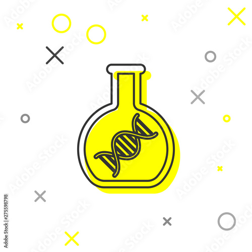 Grey DNA research, search line icon isolated on white background. Genetic engineering, genetics testing, cloning, paternity testing. Vector Illustration