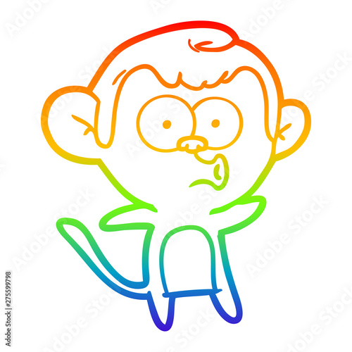 rainbow gradient line drawing cartoon surprised monkey