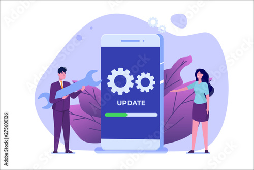 Smartphone System update flat style concept. Vector illustration
