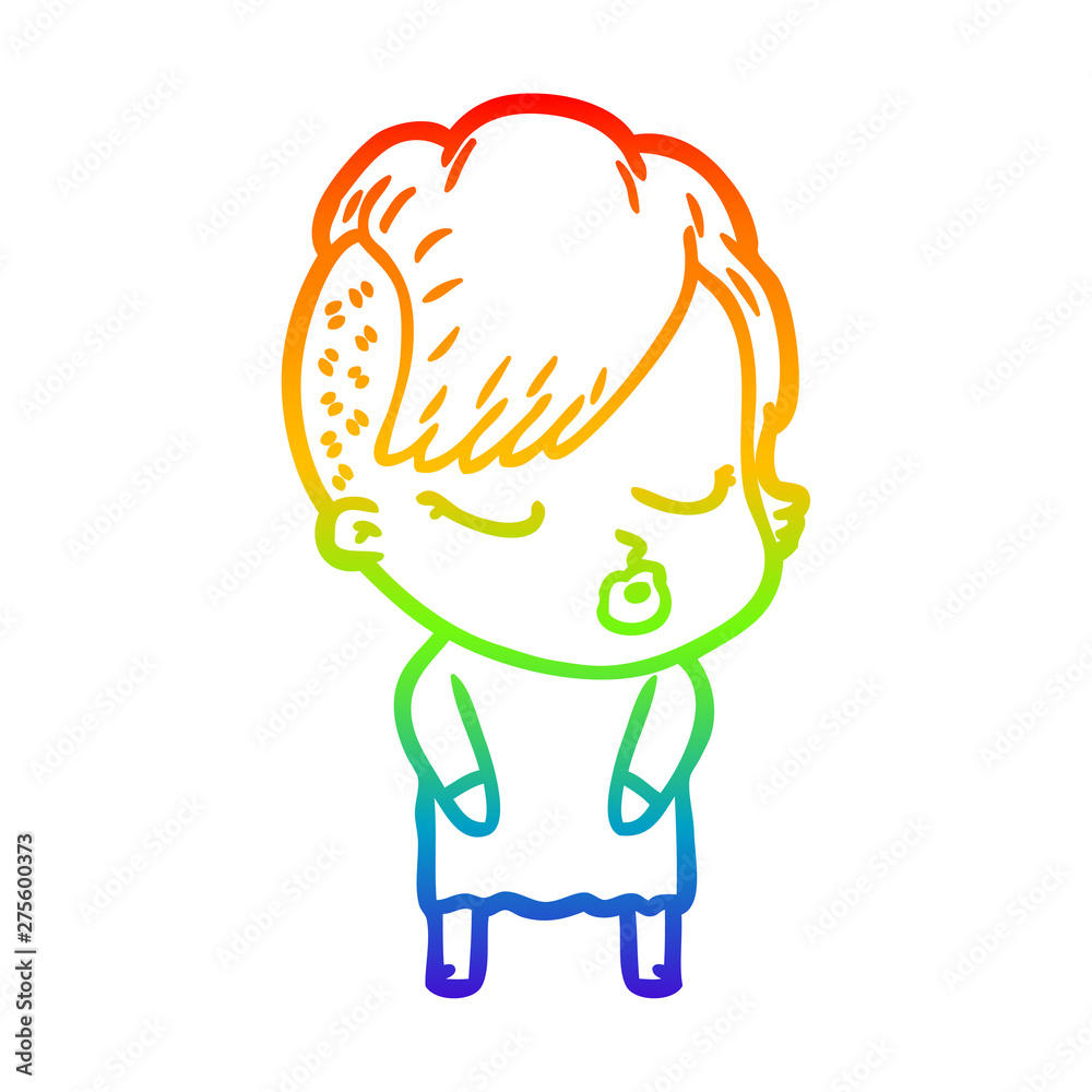 rainbow gradient line drawing cartoon pretty hipster girl rainbow gradient line drawing cartoon pretty hipster girl