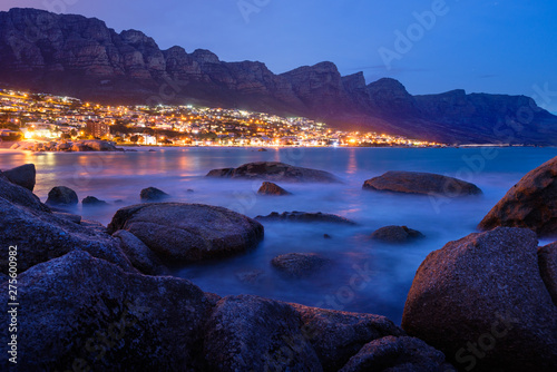 Cape Town. Night view to Camps Bay and Oudekraal from Clifton photo