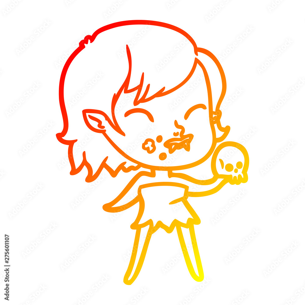 warm gradient line drawing cartoon vampire girl with blood on cheek warm gradient line drawing cartoon vampire girl with blood on cheek