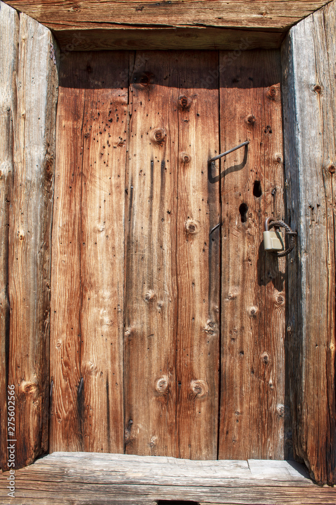 wooden door in the old house, locked