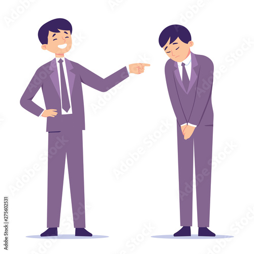 businessman bully work colleagues in the office, bullying at work concept