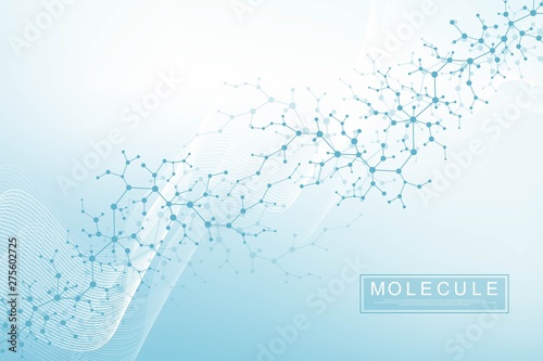 Scientific molecule background DNA double helix illustration with shallow depth of field. Mysterious wallpaper or banner with a DNA molecules. Genetics information vector
