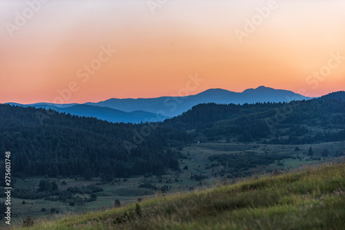 Majestic summer warm sunset in the Rhodope mountain, Bulgaria.