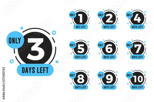 Set of number days left countdown for promotional banner