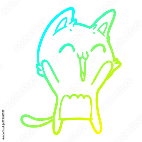 cold gradient line drawing happy cartoon cat meowing