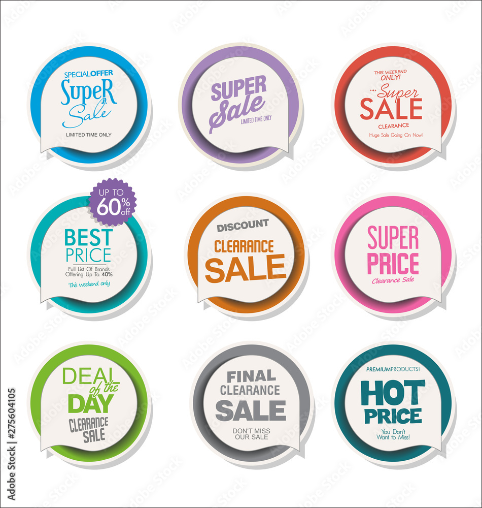 Obraz premium Collection of colorful modern badges and labels