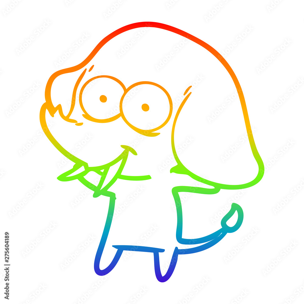 Obraz premium rainbow gradient line drawing happy cartoon elephant