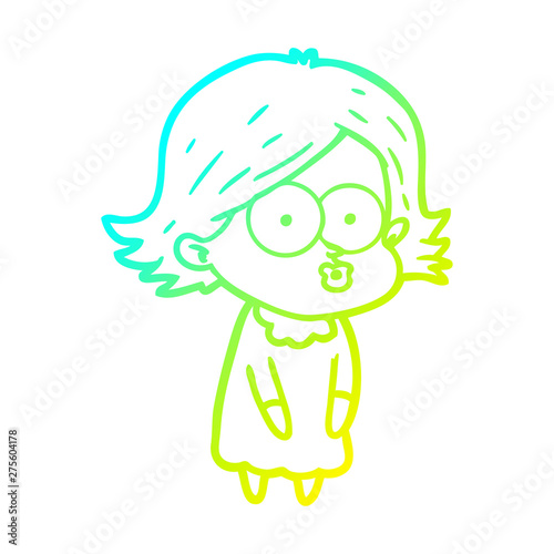 cold gradient line drawing cartoon girl pouting