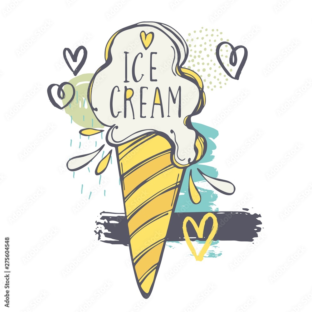 Vector sketch illustration with hand drawn  ice cream.
