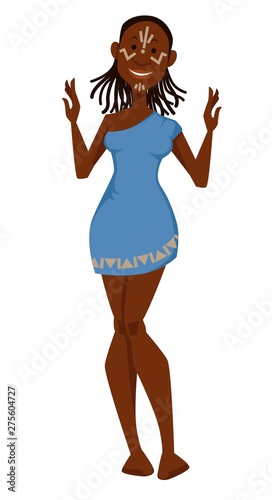 African woman with braids and white tattoo tribe member