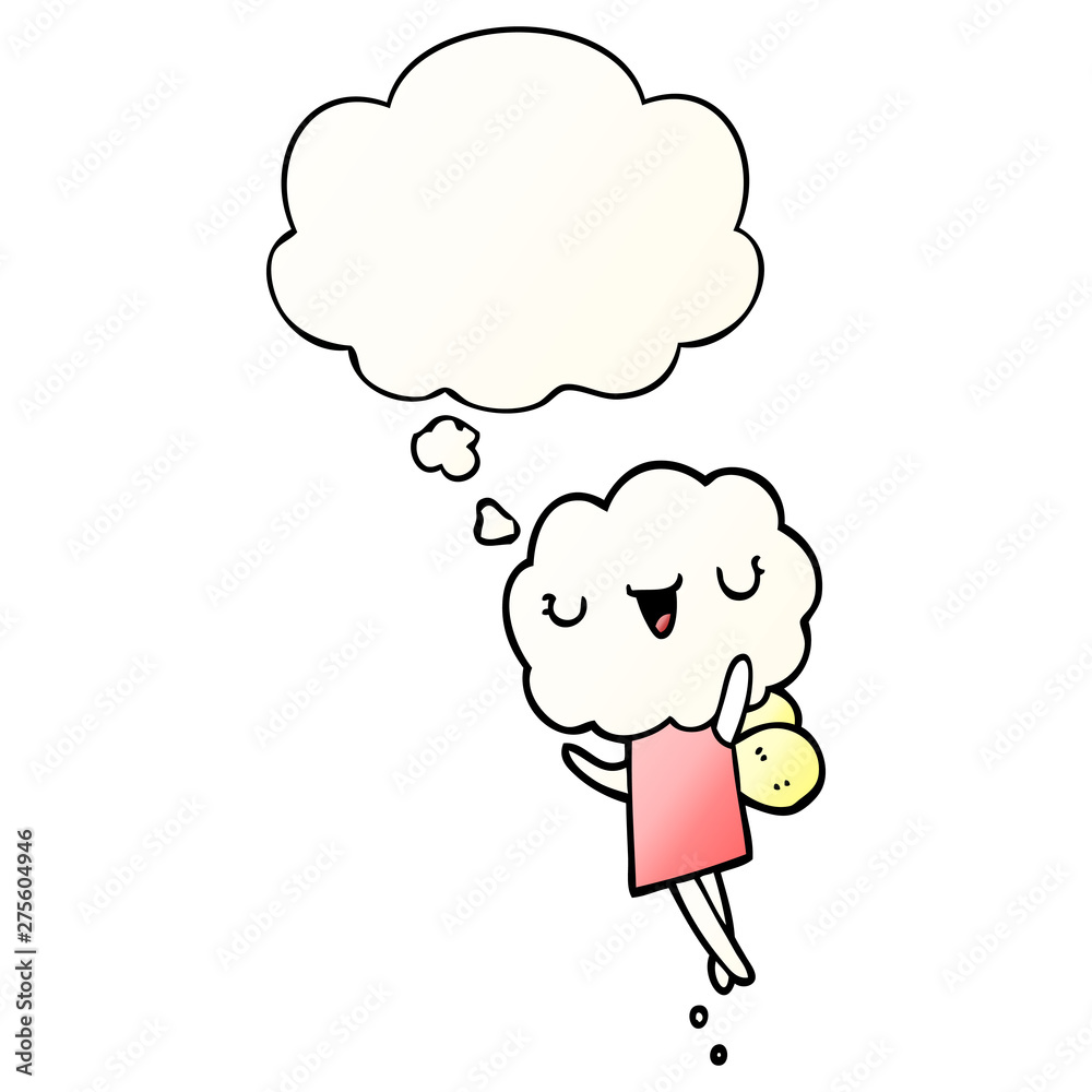 cute cartoon cloud head creature and thought bubble in smooth gradient style cute cartoon cloud head creature and thought bubble in smooth gradient style