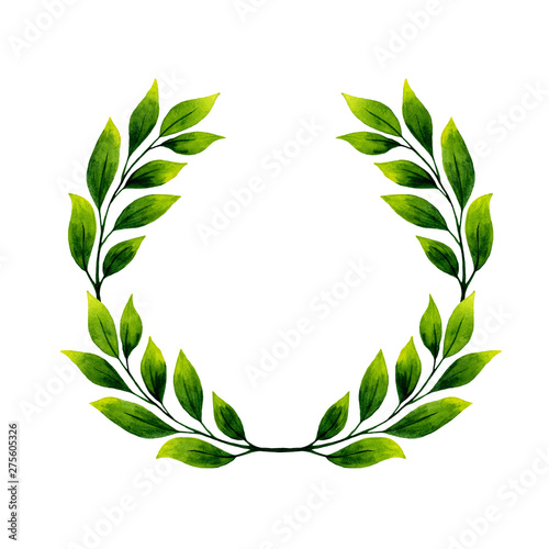 Watercolor illustration of a vintage wreath of branches. Isolated illustration