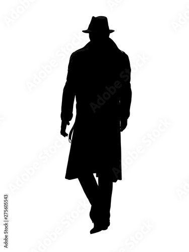 Detective in Trench Coat walks along 3d-Illustration