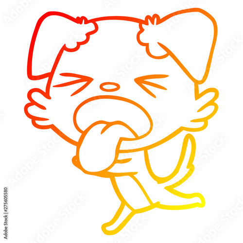 warm gradient line drawing cartoon panting dog
