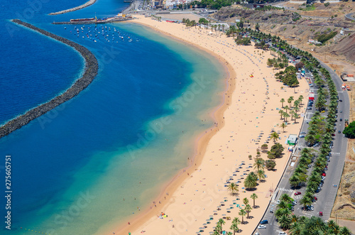 Playa de Las Teresitas, beautiful beach with turquoise water and gold sand in Tenerife, Spain.