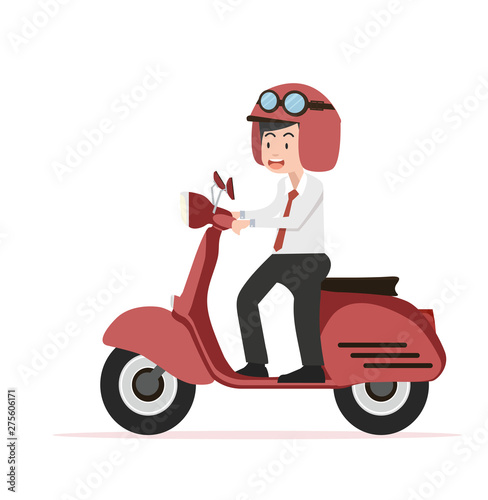 businessman riding  red motorcycle Flat design