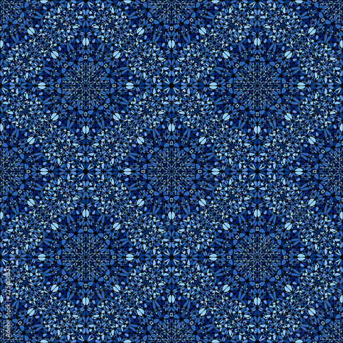 Oriental steel blue seamless floral ethno pattern background design - spiritual mosaic bohemian vector wallpaper