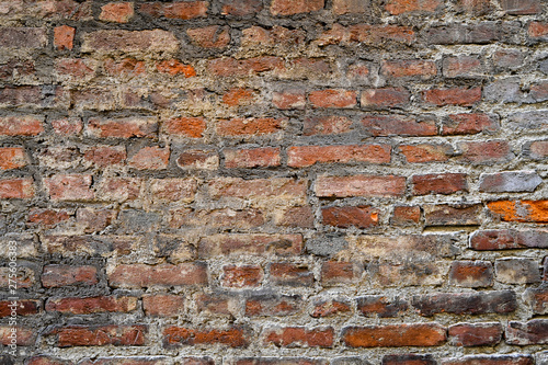 Old texture of red bricks. Decorative stone. Realistic wide Red brick wall background. Template design and web banners