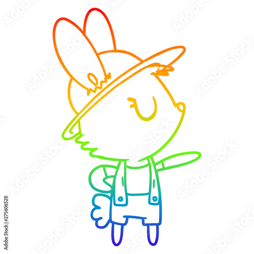 rainbow gradient line drawing cartoon rabbit construction worker