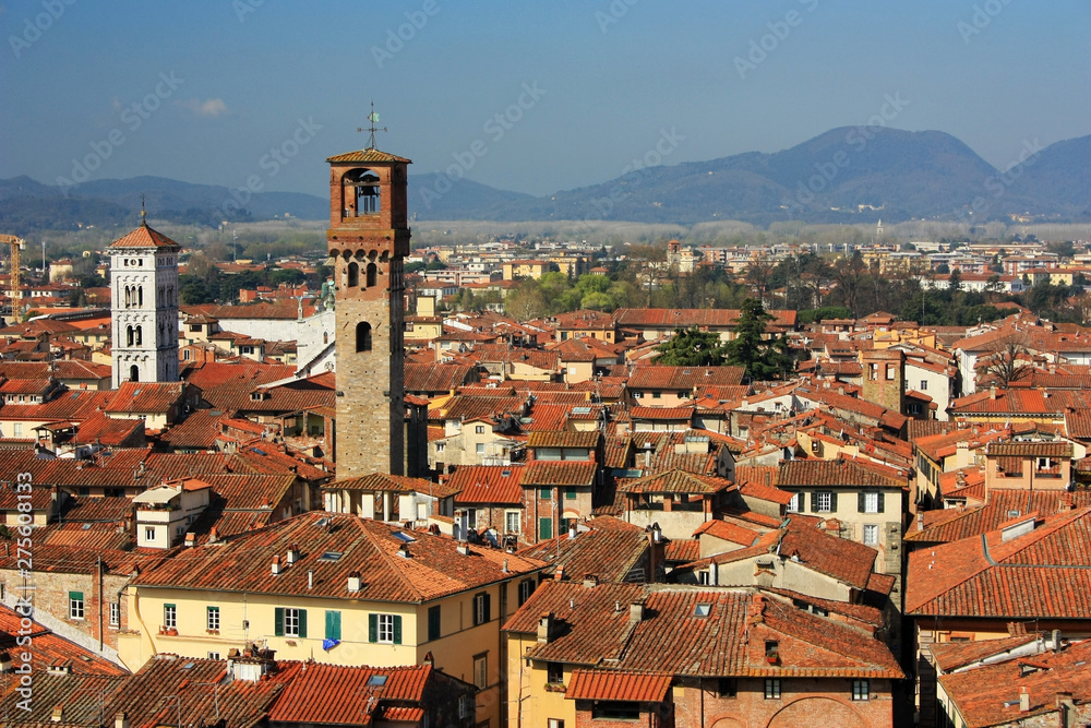 Medieval towers in the ancient city of Lucca, Italy