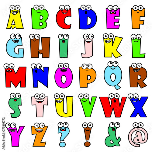 Vector set illustration of funny cartoon style multicolor alphabet letters characters isolated on white background