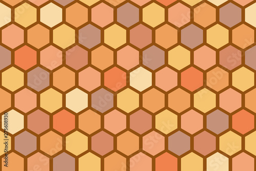 Vector high quality seamless pattern background made with brown and yellow bee cells hexagons