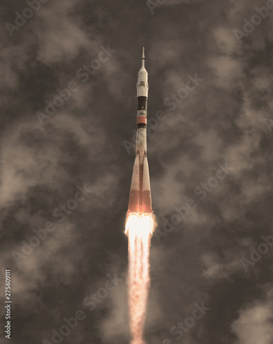 Flying rocket. The elements of this image furnished by NASA.
