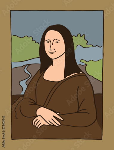 Vector cartoon style simple illustration of the famous portrait by Leonardo Da Vinci, La Gioconda (Mona lisa) photo