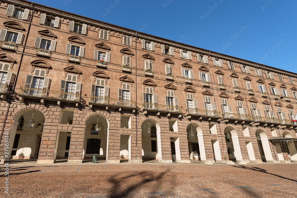 Prefecture building or Government Palace in Turin downtown, Castle square (Piazza Castello). Piedmont, Italy. UNESCO world heritage site, Europe