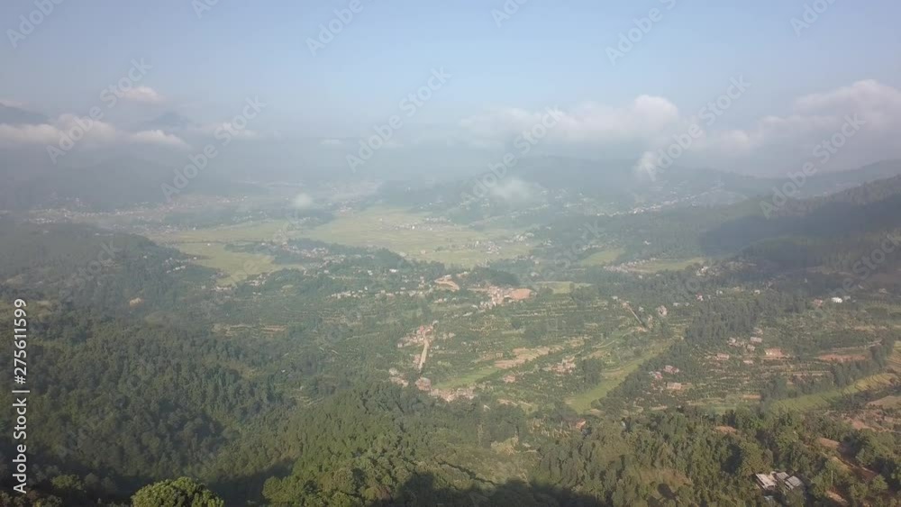 Ancient buddhist monastery in Himalayas Nepal from air Ancient buddhist monastery in Himalayas Nepal from air