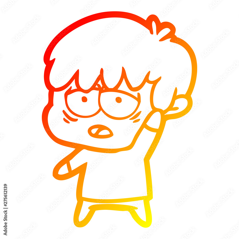 warm gradient line drawing cartoon exhausted boy