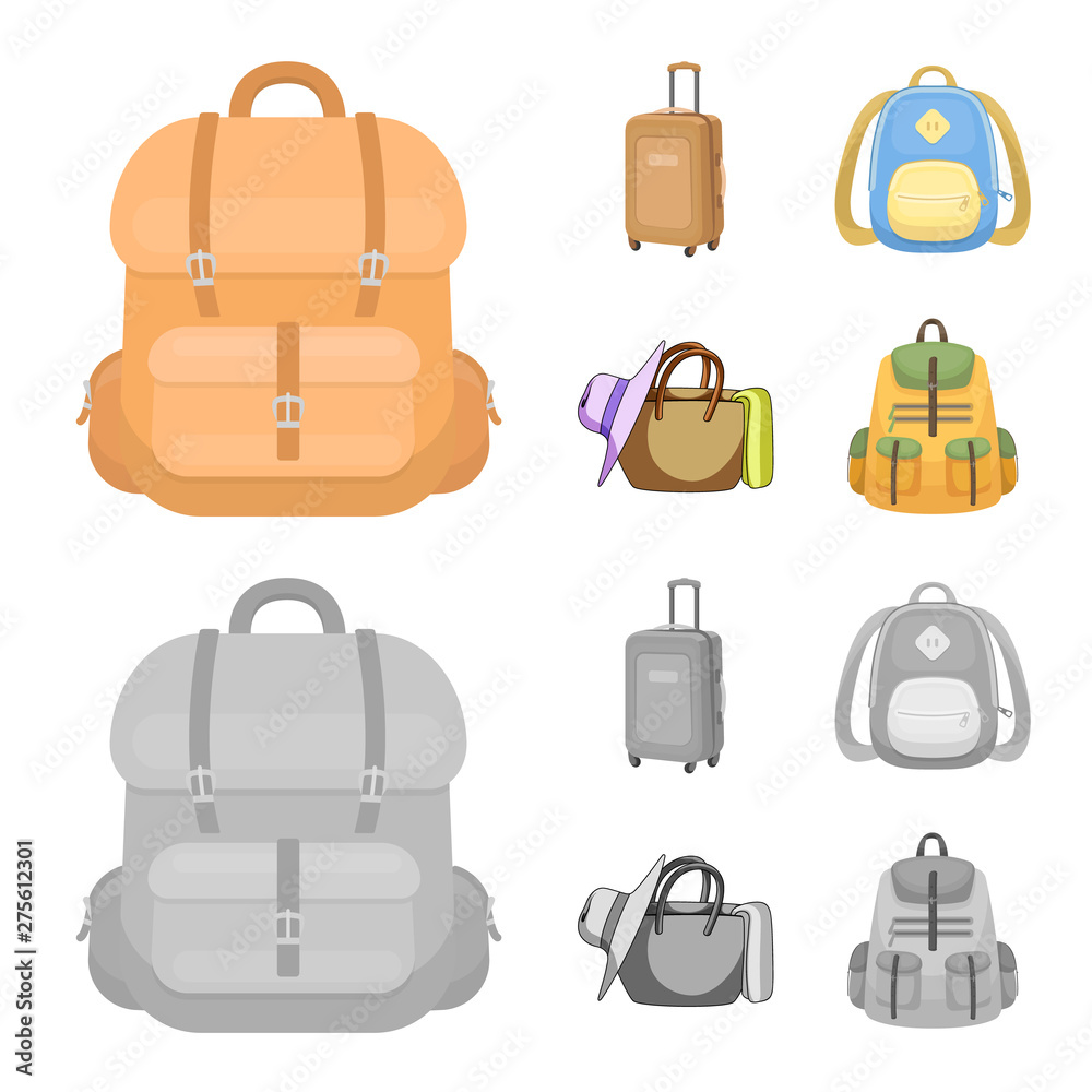 Isolated object of backpack and bag sign. Set of backpack and school stock vector illustration. Isolated object of backpack and bag sign. Set of backpack and school stock vector illustration.