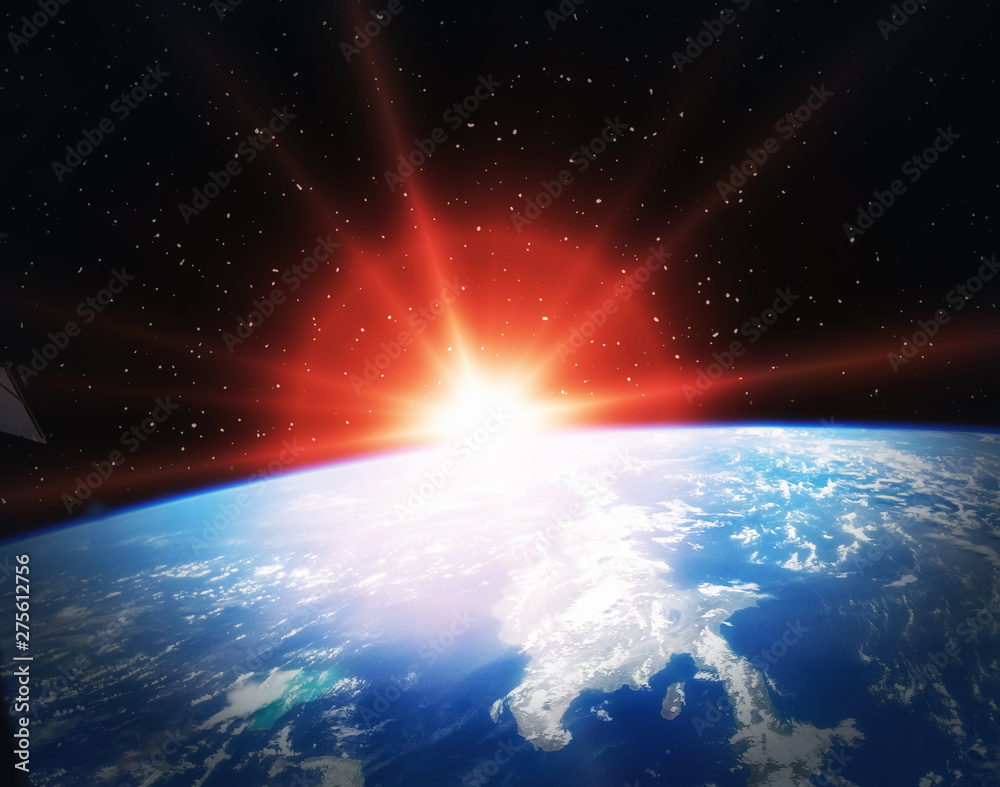 Fototapeta premium Epic sunrise from space. The elements of this image furnished by NASA.