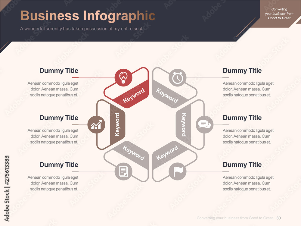 Flat business presentation brochure vector slide template with awesome layout vector color diagrams