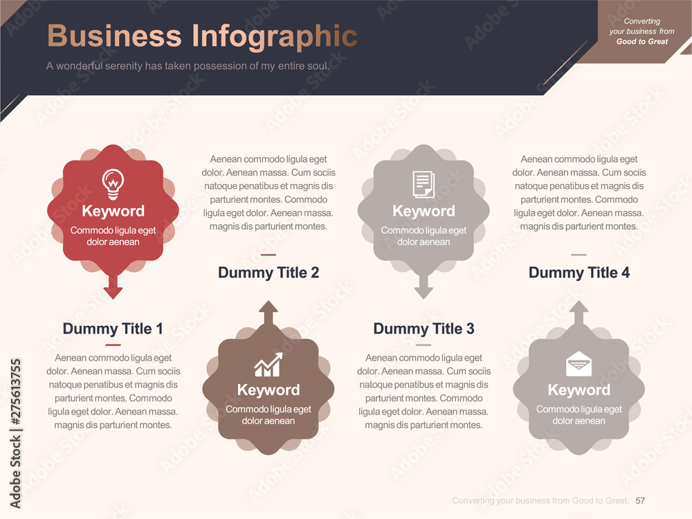 Flat business presentation brochure vector slide template with awesome ...