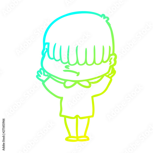 cold gradient line drawing cartoon boy with untidy hair