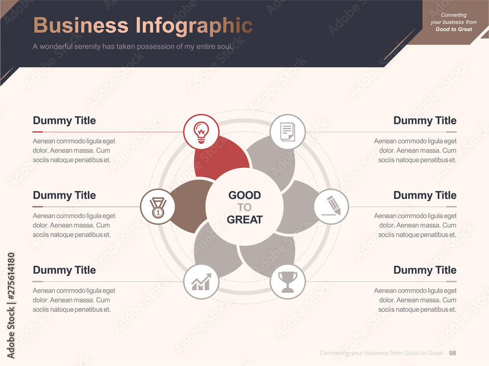 Flat business presentation brochure vector slide template with awesome ...