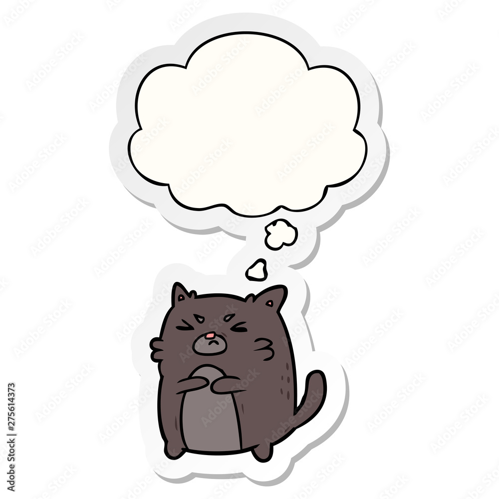 cartoon angry cat and thought bubble as a printed sticker cartoon angry cat and thought bubble as a printed sticker