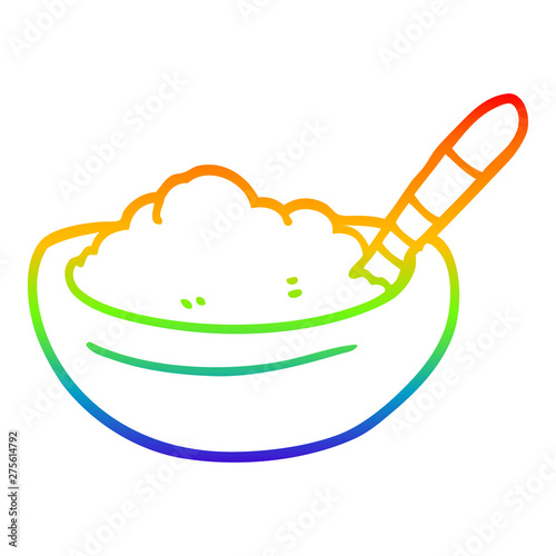 rainbow gradient line drawing cartoon bowl of mashed potato