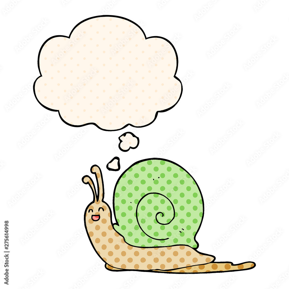 cartoon snail and thought bubble in comic book style