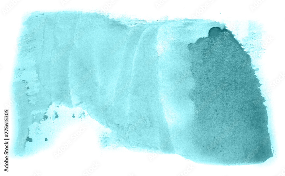 Fototapeta premium Abstract watercolor background hand-drawn on paper. Volumetric smoke elements. Blue-Green color. For design, web, card, text, decoration, surfaces.