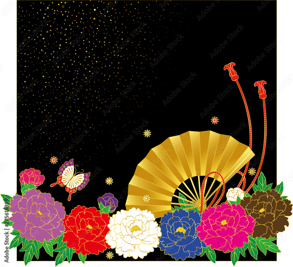 和風の花と扇子 背景素材 ベクターイラスト Stock Vector Adobe Stock