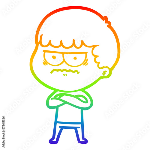 rainbow gradient line drawing cartoon annoyed man