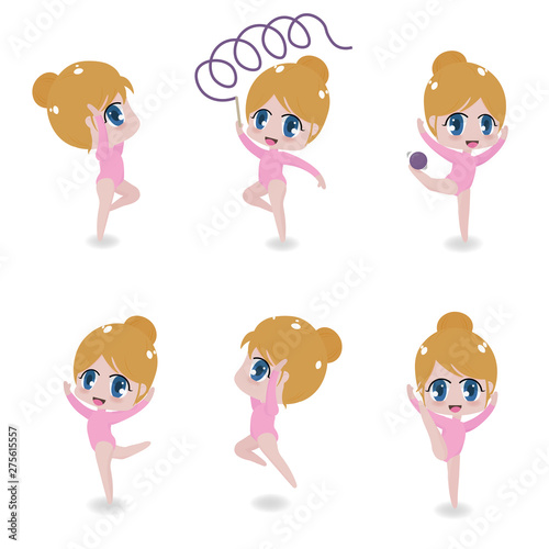 cute gymnast girl character collection isolated on white background